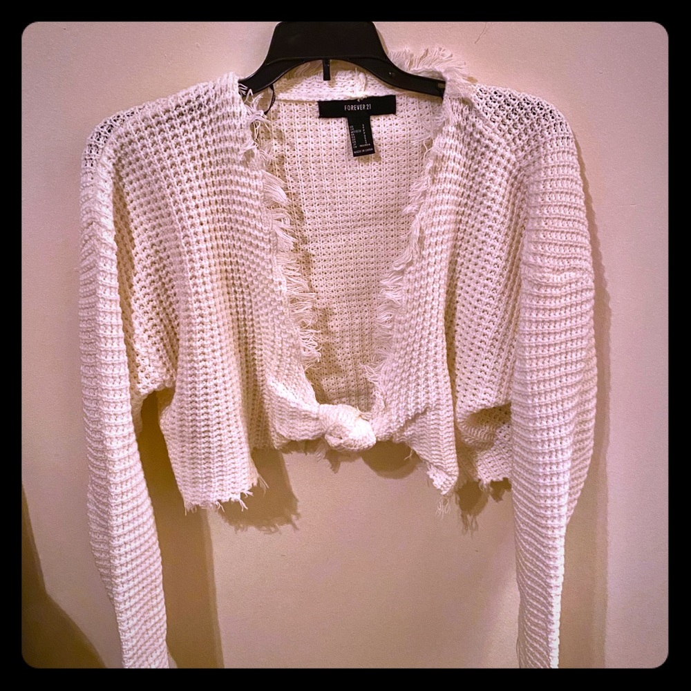 Frayed white crop top- forever 21